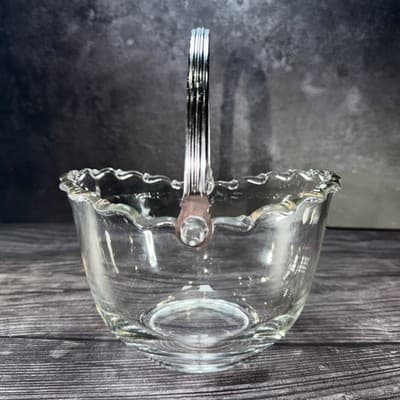 FOSTORIA NAVARRE CRYSTAL *4 3/8" ICE BUCKET w/METAL HANDLE Magnesium Glass Glow