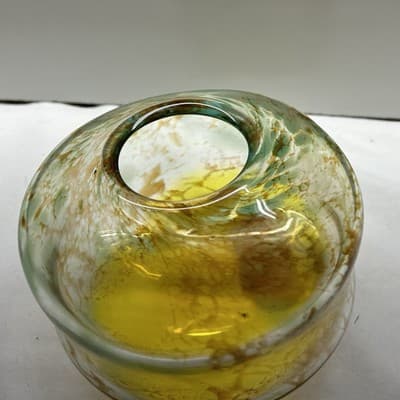 Amber - Turquoise ART GLASS VASE with Brown And Teal Swirls Hand Blown - Thumbnail 5