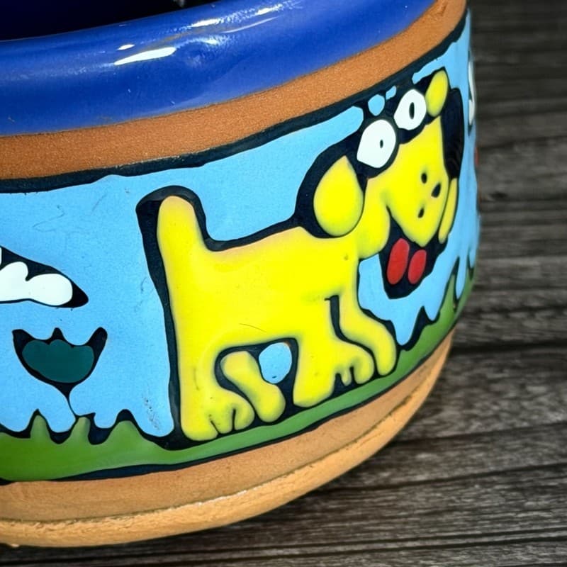 Mara Mexico Stoneware Dog Mug, Hand Painted Blue & Yellow Dogs, 12oz - Thumbnail 5