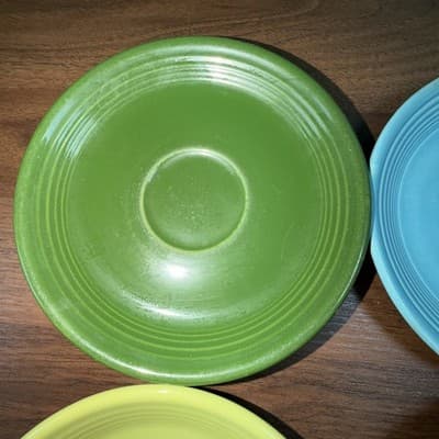 Fiesta Saucers 6" By Homer Laughlin Retired USA Lot of 4 Lime Green Teal Blue - Thumbnail 8