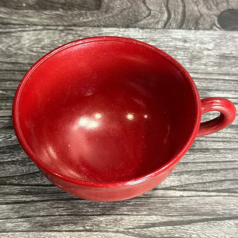 Hazel-Atlas Red Fired-On Milk Glass Coffee Cup Teacup 3" - Thumbnail 2