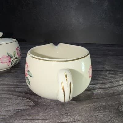 HOMER LAUGHLIN USA RHYTHM PINK MAGNOLIA Creamer & Sugar Bowl with Lid - Thumbnail 13