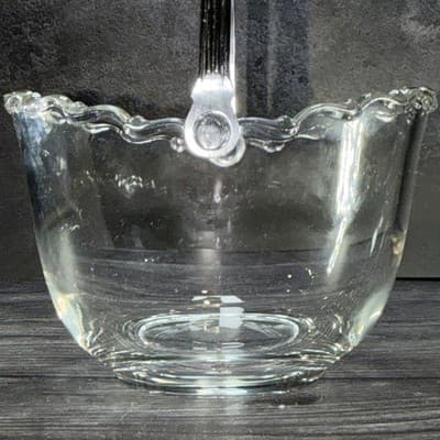 FOSTORIA NAVARRE CRYSTAL *4 3/8" ICE BUCKET w/METAL HANDLE Magnesium Glass Glow - Thumbnail 5