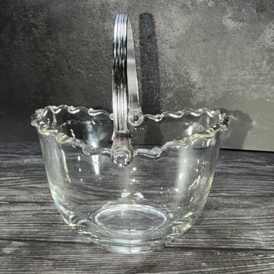 FOSTORIA NAVARRE CRYSTAL *4 3/8" ICE BUCKET w/METAL HANDLE Magnesium Glass Glow - Thumbnail 11
