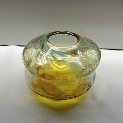 Amber - Turquoise ART GLASS VASE with Brown And Teal Swirls Hand Blown - Thumbnail 3
