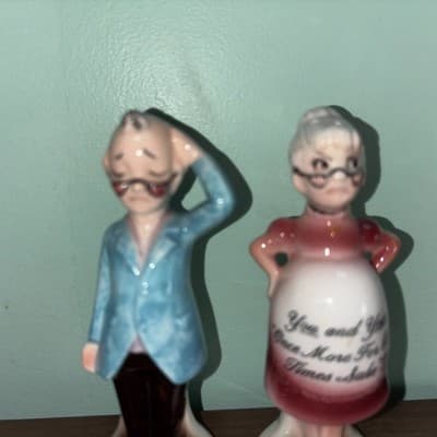 Vintage 1960's Old Man Old Pregnant Lady Salt and Pepper Shakers Enesco Japan - Thumbnail 3