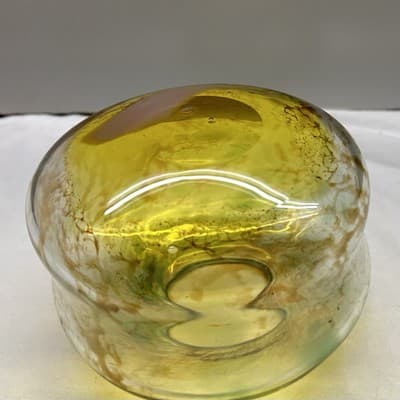 Amber - Turquoise ART GLASS VASE with Brown And Teal Swirls Hand Blown - Thumbnail 7