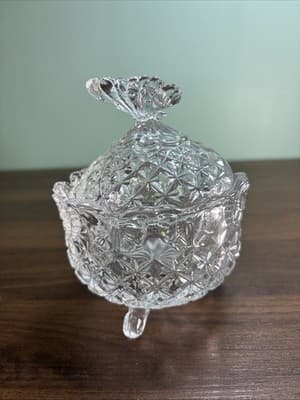 Vintage Bohemia Czech Republic Crystal Footed Candy Trinket Dish w/Butterfly Lid - Thumbnail 4