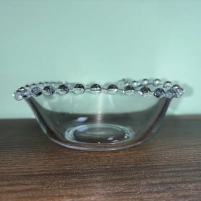 Vintage Imperial Candlewick Heart Shaped Bowl Clear Glass Hobnail Beaded Edge - Thumbnail 3