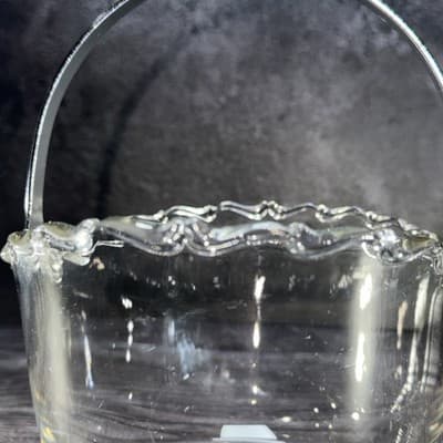 FOSTORIA NAVARRE CRYSTAL *4 3/8" ICE BUCKET w/METAL HANDLE Magnesium Glass Glow - Thumbnail 9