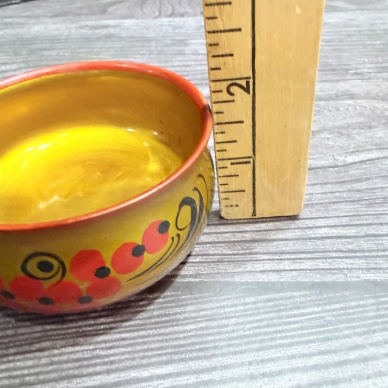 Vintage Russian Khokhloma Hand Painted Lacquered Wooden Bowl USSR - Thumbnail 10