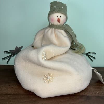 Snowman Fleece Vintage Raz Imports Pillowy Melty Look Soft Winter Decor Green