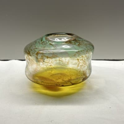 Amber - Turquoise ART GLASS VASE with Brown And Teal Swirls Hand Blown - Thumbnail 2