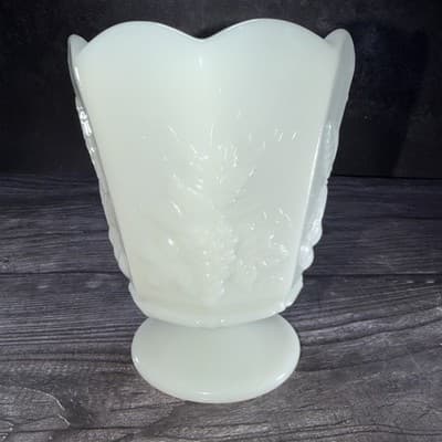 VTG NAPCO Milk Glass Grapes and Cherries Pedestal Heavy Bowl Planter Vase #1186 - Thumbnail 5