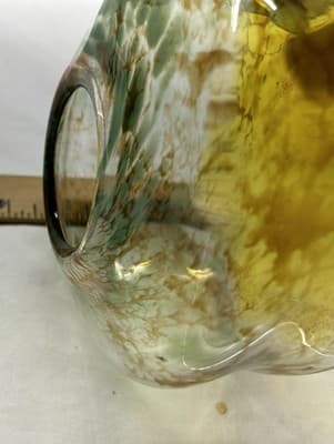 Amber - Turquoise ART GLASS VASE with Brown And Teal Swirls Hand Blown - Thumbnail 8
