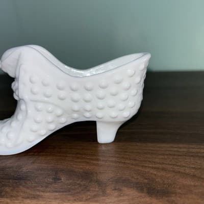 Vintage Paper Label Fenton Milk Glass Hobnail Cat Head High Heel Shoe Slipper - Thumbnail 7