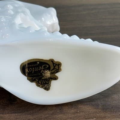 Vintage Paper Label Fenton Milk Glass Hobnail Cat Head High Heel Shoe Slipper - Thumbnail 3
