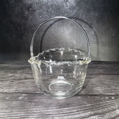 FOSTORIA NAVARRE CRYSTAL *4 3/8" ICE BUCKET w/METAL HANDLE Magnesium Glass Glow - Thumbnail 8
