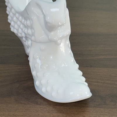Vintage Paper Label Fenton Milk Glass Hobnail Cat Head High Heel Shoe Slipper - Thumbnail 4
