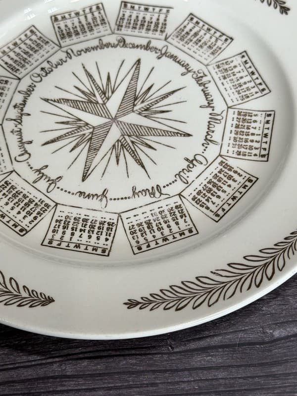 Vintage 1950 Calendar Collector Plate with Compass Gold Trim, 10 Inch - Thumbnail 7