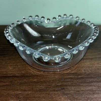 Vintage Imperial Candlewick Heart Shaped Bowl Clear Glass Hobnail Beaded Edge - Thumbnail 2