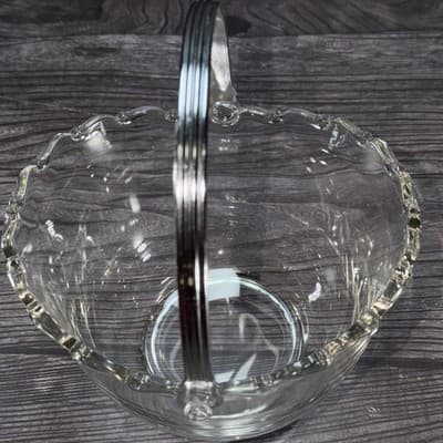 FOSTORIA NAVARRE CRYSTAL *4 3/8" ICE BUCKET w/METAL HANDLE Magnesium Glass Glow - Thumbnail 6
