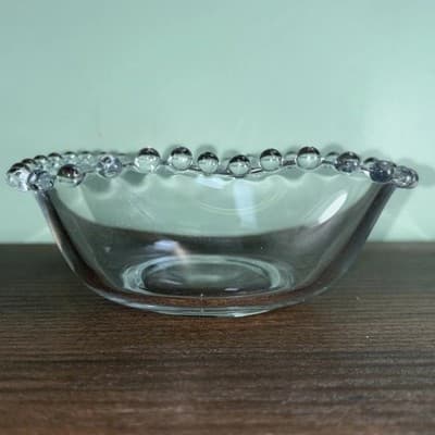 Vintage Imperial Candlewick Heart Shaped Bowl Clear Glass Hobnail Beaded Edge - Thumbnail 4