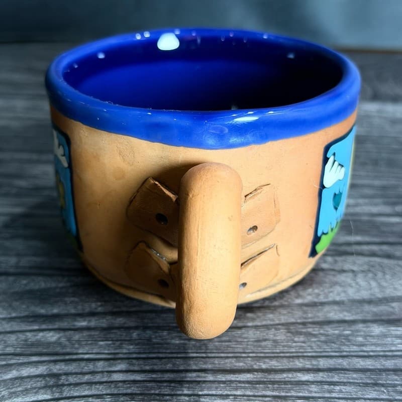 Mara Mexico Stoneware Dog Mug, Hand Painted Blue & Yellow Dogs, 12oz - Thumbnail 4
