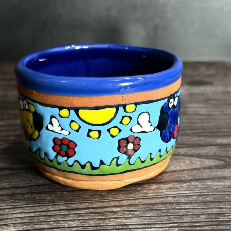 Mara Mexico Stoneware Dog Mug, Hand Painted Blue & Yellow Dogs, 12oz - Thumbnail 2