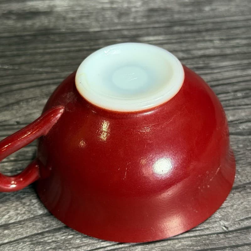 Hazel-Atlas Red Fired-On Milk Glass Coffee Cup Teacup 3" - Thumbnail 7