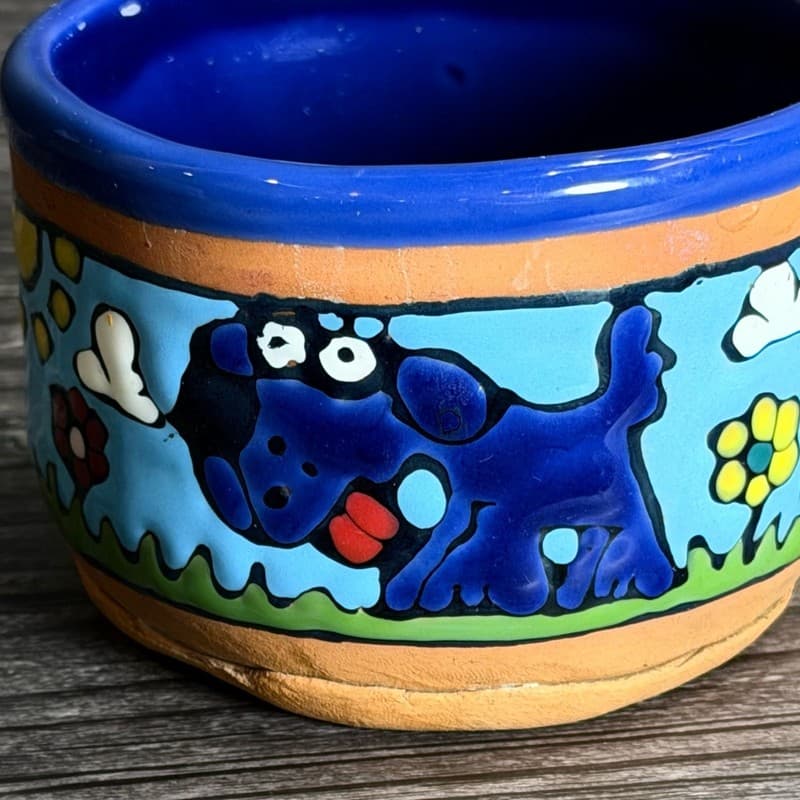 Mara Mexico Stoneware Dog Mug, Hand Painted Blue & Yellow Dogs, 12oz - Thumbnail 10