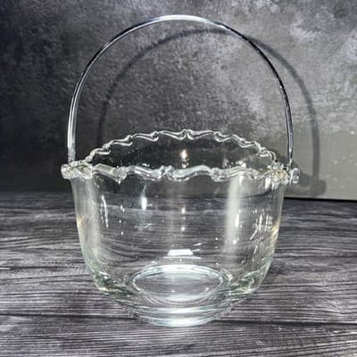 FOSTORIA NAVARRE CRYSTAL *4 3/8" ICE BUCKET w/METAL HANDLE Magnesium Glass Glow - Thumbnail 12