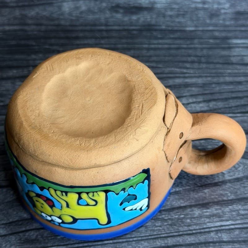 Mara Mexico Stoneware Dog Mug, Hand Painted Blue & Yellow Dogs, 12oz - Thumbnail 6
