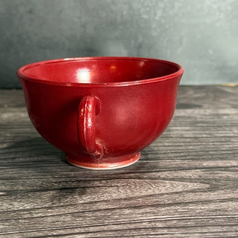 Hazel-Atlas Red Fired-On Milk Glass Coffee Cup Teacup 3" - Thumbnail 3
