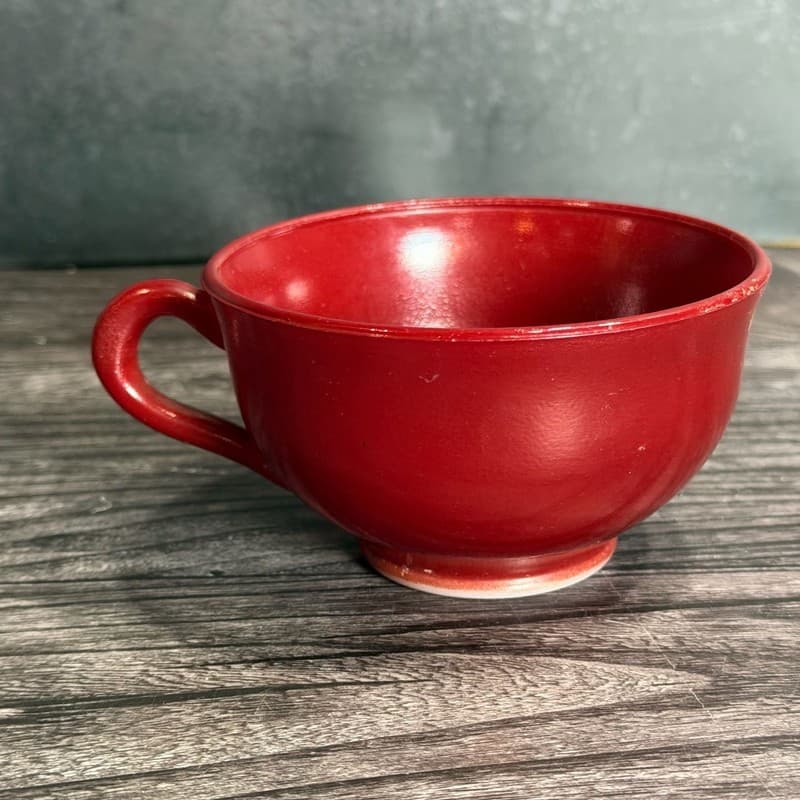 Hazel-Atlas Red Fired-On Milk Glass Coffee Cup Teacup 3" - Thumbnail 4