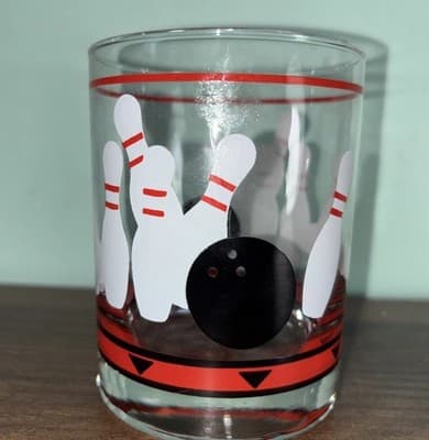 Unbranded Bowling Glass Bowling Pins And Balls Vintage Drinking Glass Red Black - Thumbnail 3