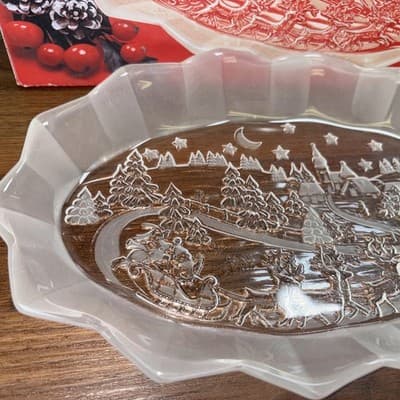 VTG Mikasa Crystal Christmas Silent Night 11.5" TrayServing Platter Santa Scenes - Thumbnail 3