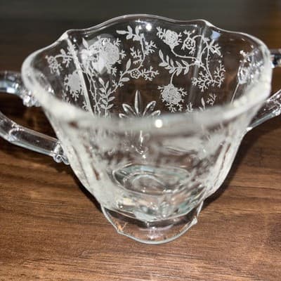 Vtg Fostoria Baroque Chintz Etched Sugar & Creamer 3 5/8” Tall Decorative Glas - Thumbnail 4