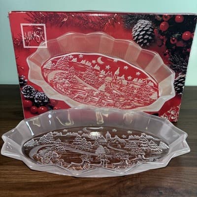 VTG Mikasa Crystal Christmas Silent Night 11.5" TrayServing Platter Santa Scenes - Thumbnail 2