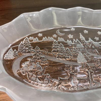 VTG Mikasa Crystal Christmas Silent Night 11.5" TrayServing Platter Santa Scenes - Thumbnail 9