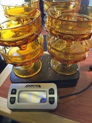 6 INDIANA Amber Glass KINGS CROWN Thumbprint Footed 6oz SHERBET Dessert Dish 3"T - Thumbnail 11