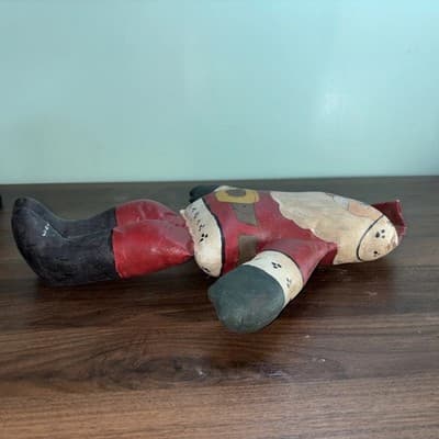 Vintage Hand Painted Fabric Folk Art Santa Claus Sitting Figure Doll 12" - Thumbnail 12