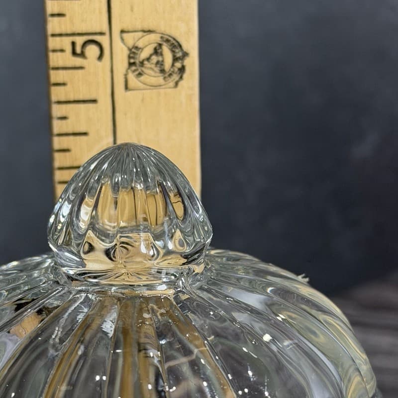 Jeanette National Glass Ribbed Lidded Sugar Jam Jar Hobnail Bottom 5” Vintage - Thumbnail 9