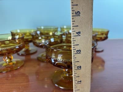 6 INDIANA Amber Glass KINGS CROWN Thumbprint Footed 6oz SHERBET Dessert Dish 3"T - Thumbnail 9