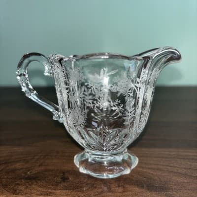 Vtg Fostoria Baroque Chintz Etched Sugar & Creamer 3 5/8” Tall Decorative Glas - Thumbnail 10