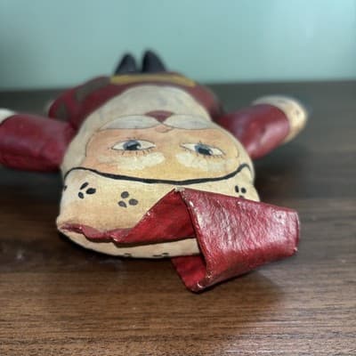 Vintage Hand Painted Fabric Folk Art Santa Claus Sitting Figure Doll 12" - Thumbnail 10