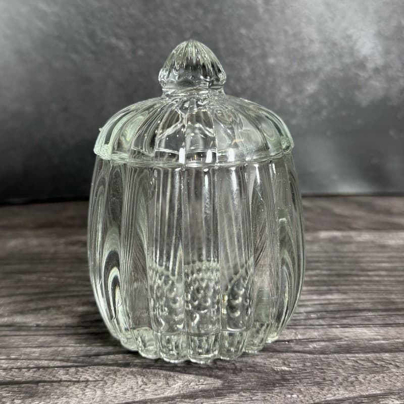 Jeanette National Glass Ribbed Lidded Sugar Jam Jar Hobnail Bottom 5” Vintage