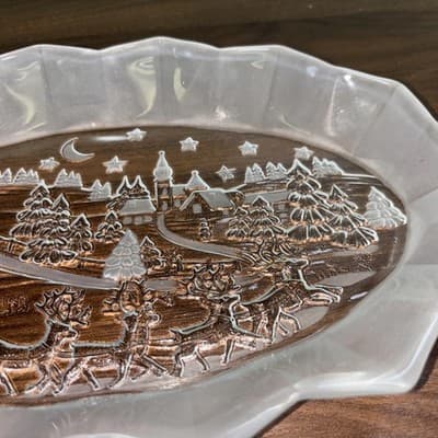 VTG Mikasa Crystal Christmas Silent Night 11.5" TrayServing Platter Santa Scenes - Thumbnail 10