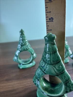 Christmas Ceramic Tree Napkin Rings Handmade & Perfect! Set Of 4 Vintage Large - Thumbnail 5