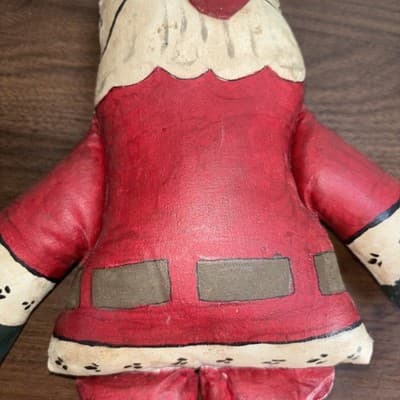 Vintage Hand Painted Fabric Folk Art Santa Claus Sitting Figure Doll 12" - Thumbnail 7